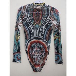 Best Cody 5020 Women's Sz M Multi 90s Vintage Sheer Aztec Print Bodysuit